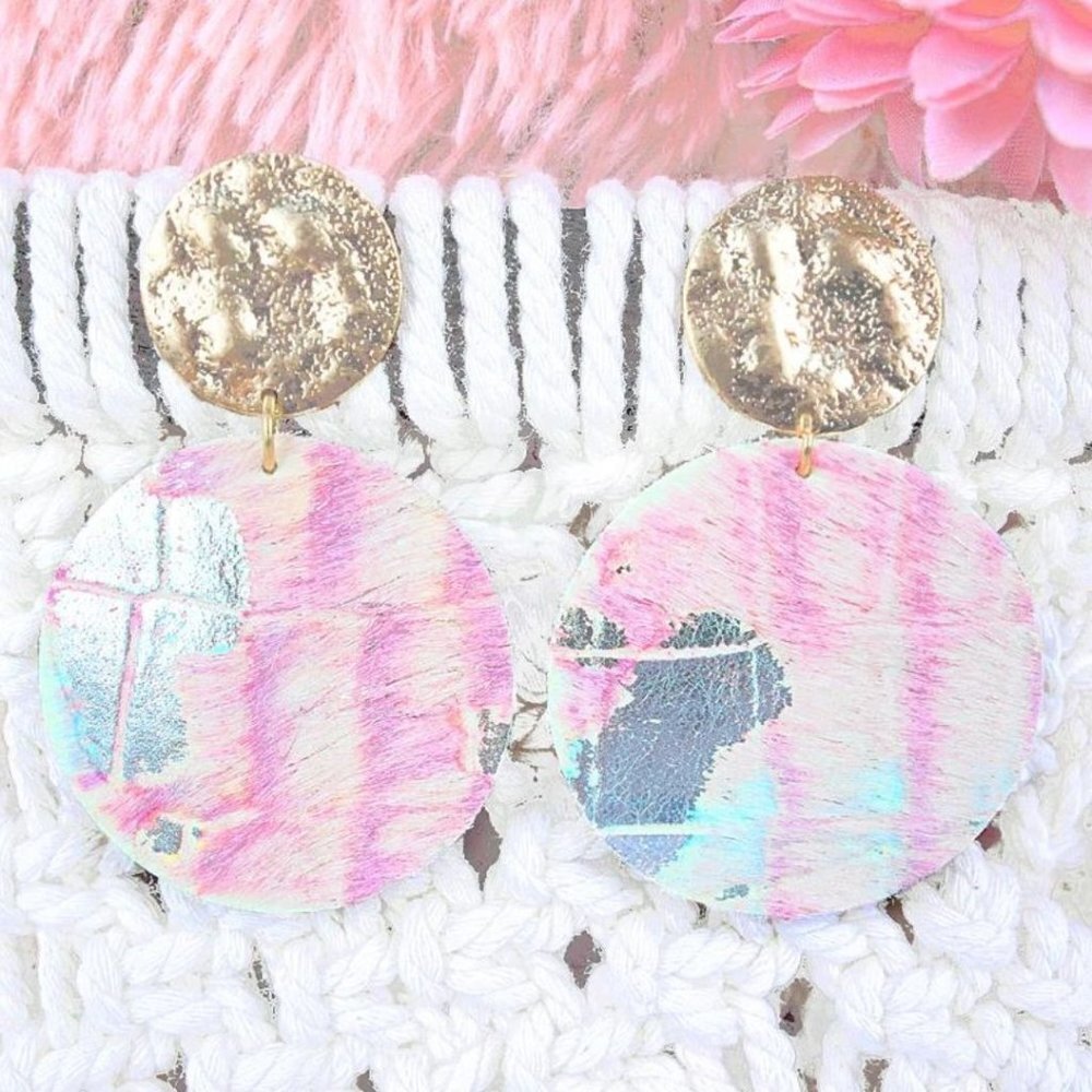 NO 3 Mermaid Gold Over The Ocean Double Disk Statement Dangle Earrings NWT